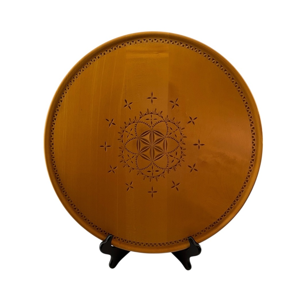 HANDMADE 16” Round Carving Artisan Tan Decorative 80s Switzerland